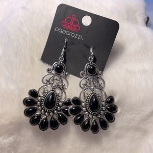 (4/$10) Paparazzi black/silver 3” Earrings